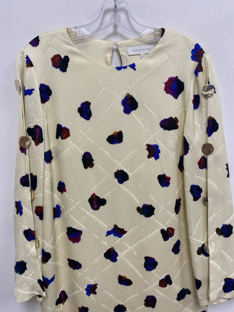 Size 10 Cream Purple/Multi Shapes Maxi Ladies Dress