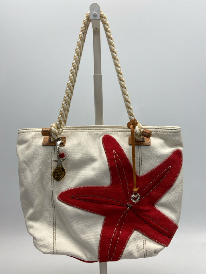 Brighton Cream Red Starfish Canvas Tote Bag