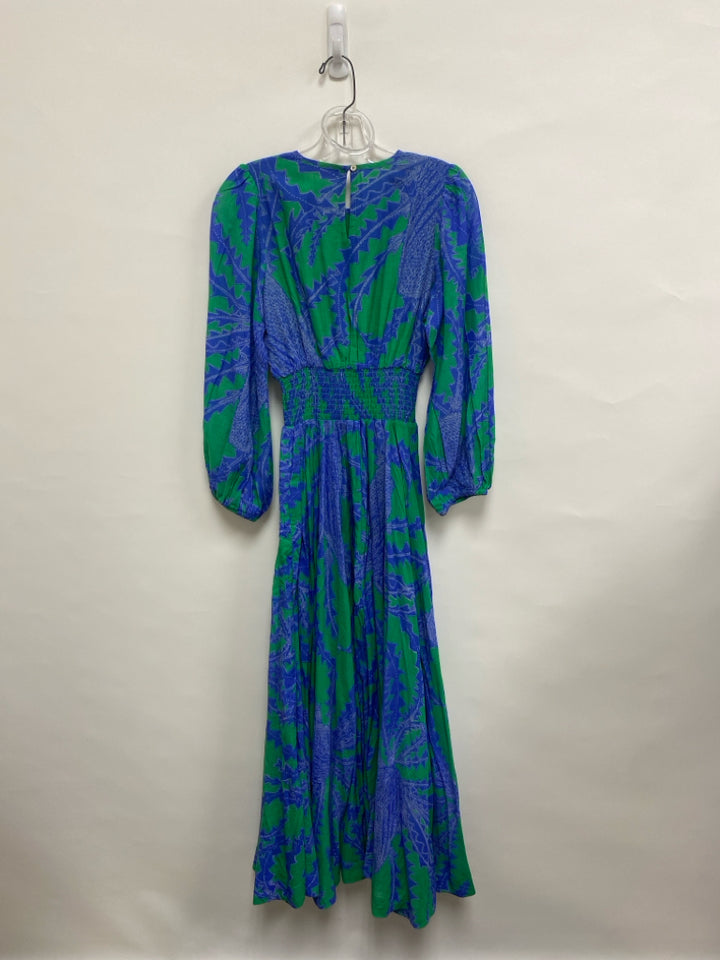 NWT Oliphant Size S Green Blue Floral Maxi Ladies Dress