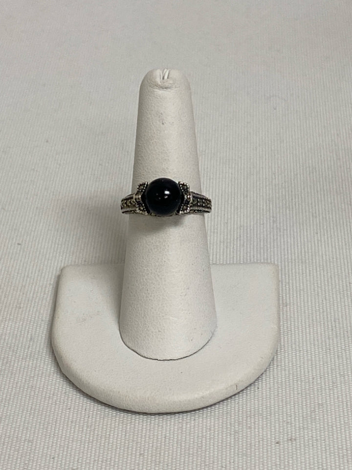 Silver Black Studded Ring