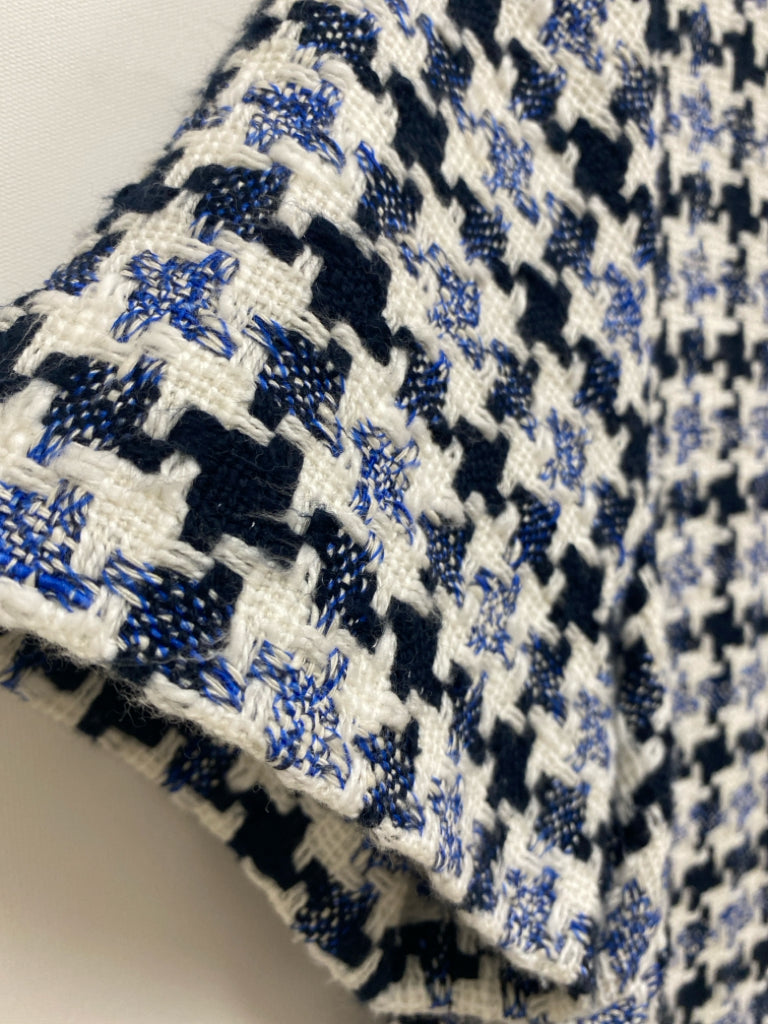 CAROLINA HERRERA Size 12 White/Navy Blue Houndstooth Cotton Ladies Dress