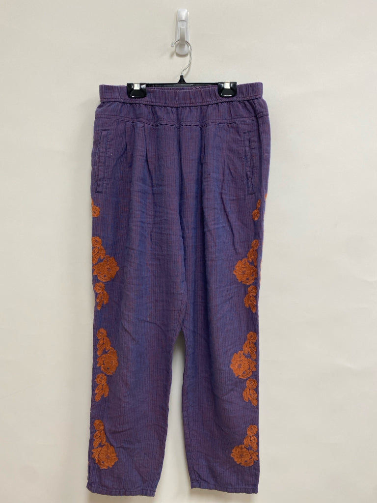 Anthropologie Size S Purple Orange Embroidered Linen Ladies Pants