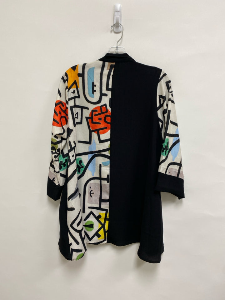 NWT Size S Black/White Multi Color Abstract Ladies Top