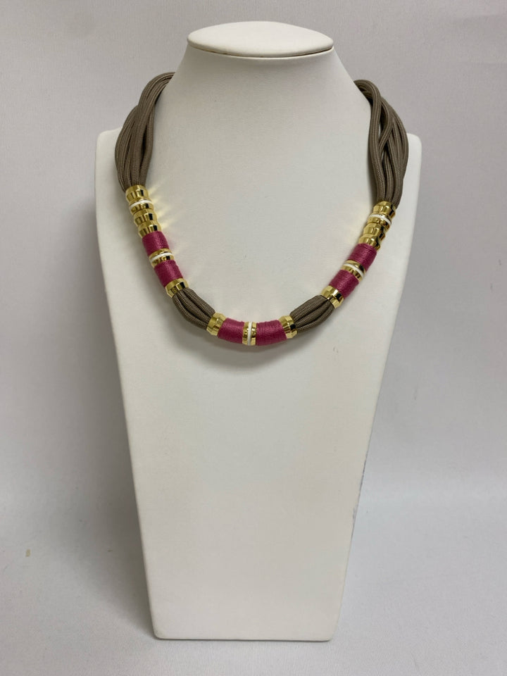 HOLST LEE Gold Color Brown/Pink Beaded Necklace