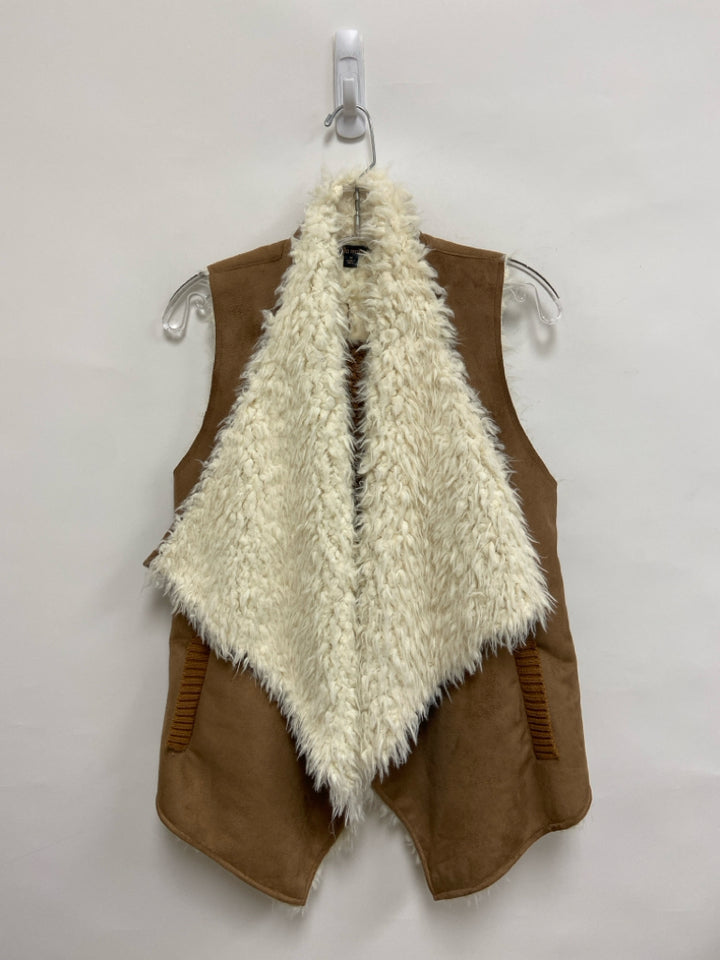 ella moss Size M Camel Cream Drape Faux Fur Ladies Vest