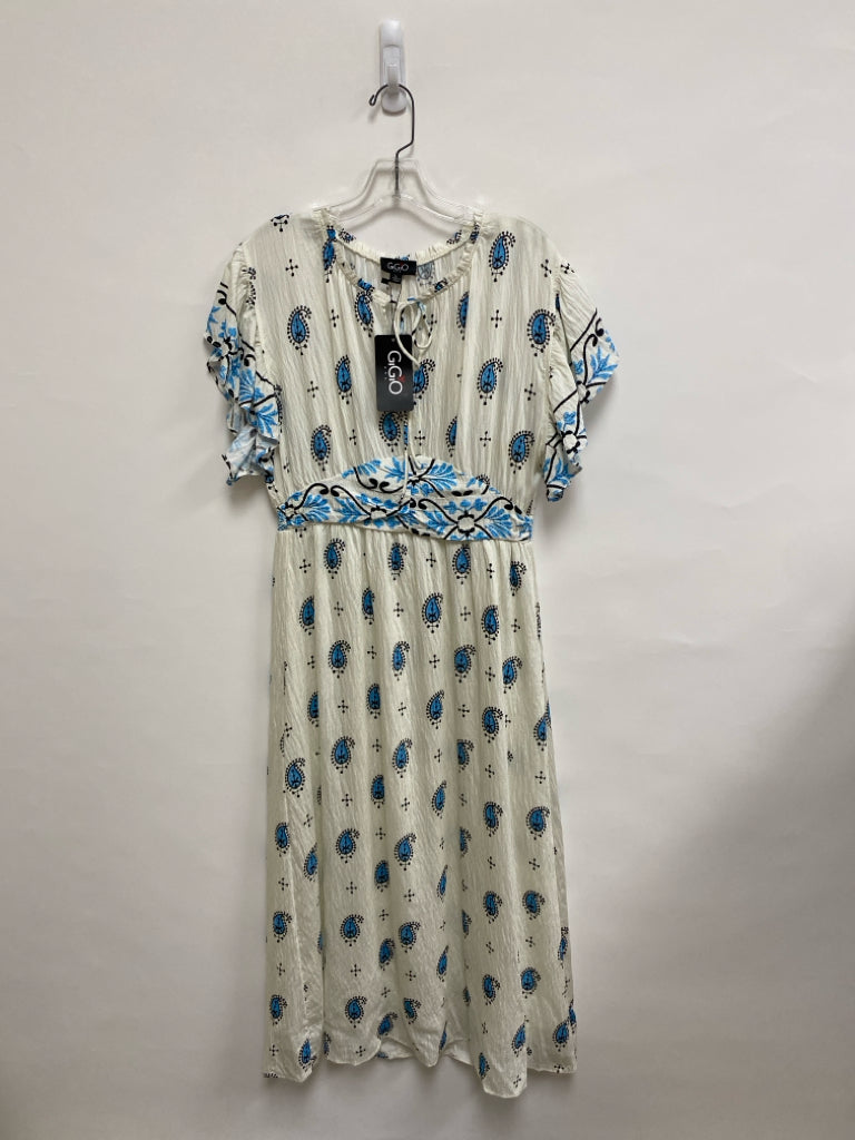 NWT GiGiO Size L White Blue/Black Assorted Print Ladies Dress