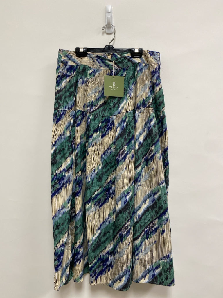 NWT Size L Seafoam Cream/Black Streaked Tiered Ladies Skirt