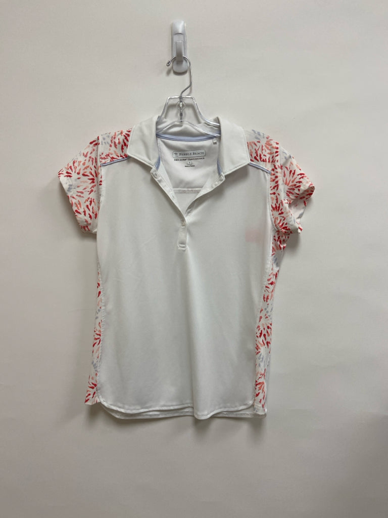 Pebble Beach Size S White Coral/Blue Polo Athletic Top