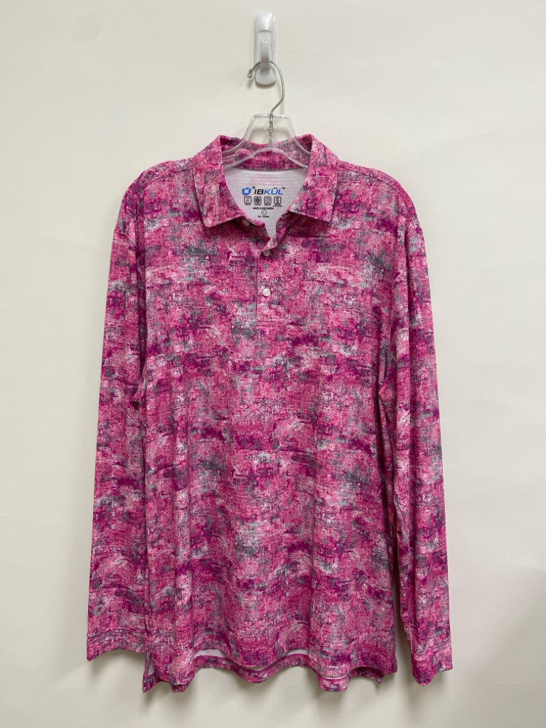 IBKUL Size L Pink White/Gray Abstract Polo Men&