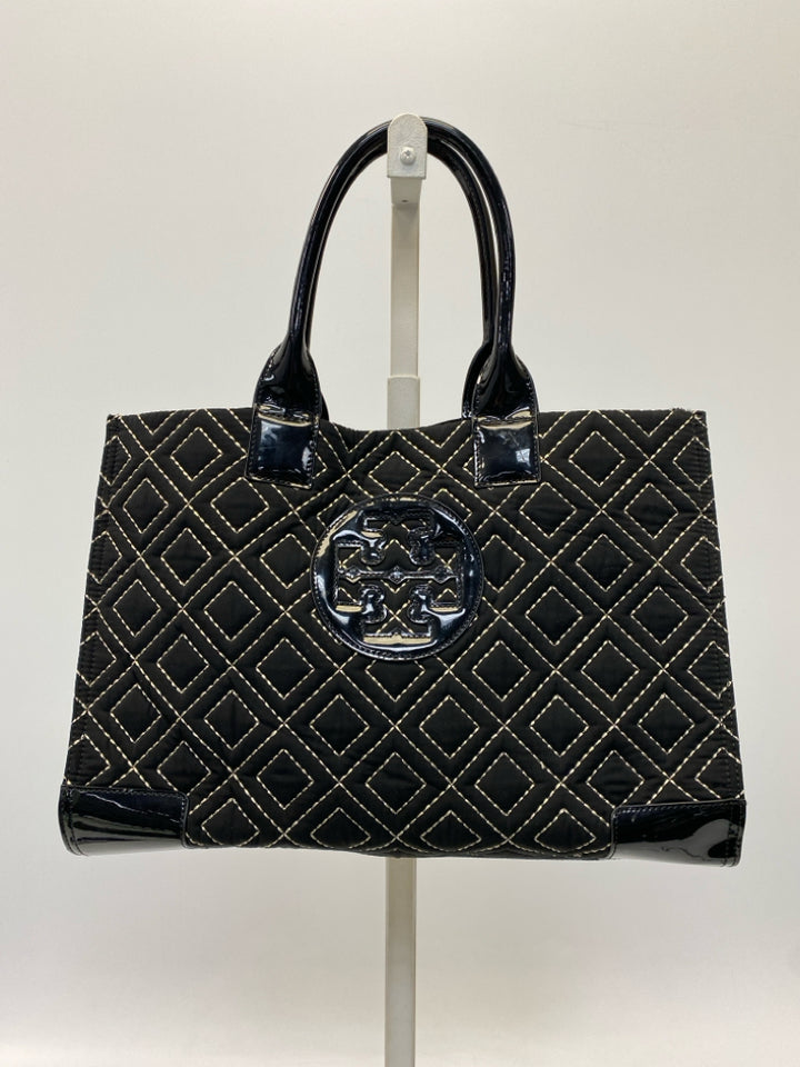 Tory Burch Black Gold Stitching Fabric Handbag