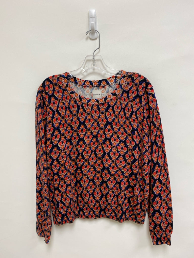 Nic+ Zoe Size L Navy/Red Orange/Tan Cotton Ladies Sweater