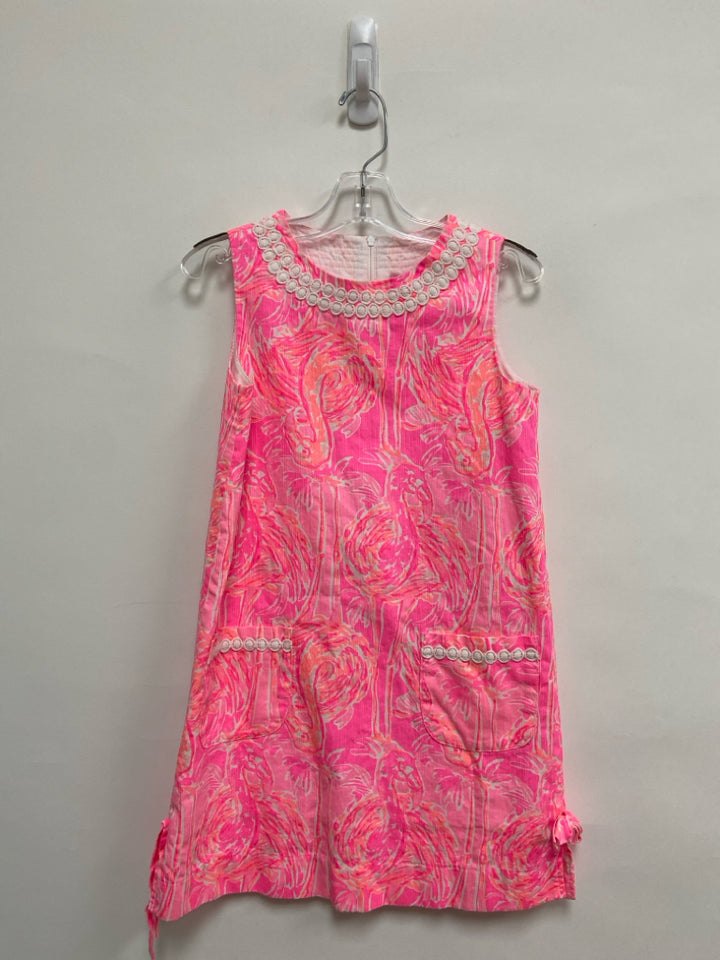 LILLY PULITZER SIZE 10 Neon Pink/Wht Coral Flamingo Sleeveless Girl&