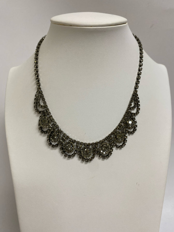 Gray Clear Jeweled Necklace