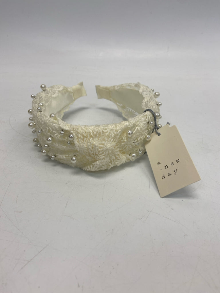 NWT a new day Cream White Beaded Headband