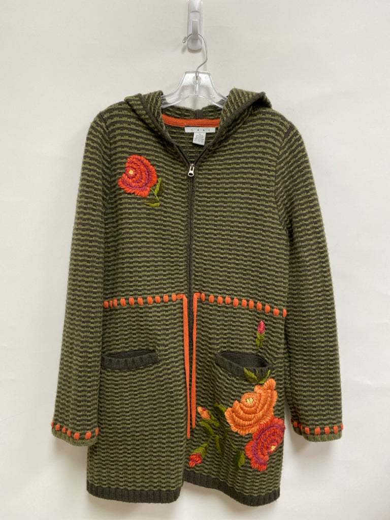 Cabi Size M Dark Green Orange Flowers Hooded Wool Blend Ladies Sweater