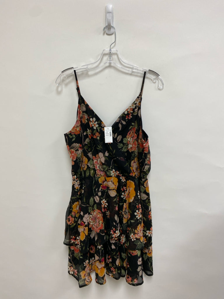 NWT maurices Size L Black/Taupe Red/Orange Flowers Sleeveless Ladies Dress