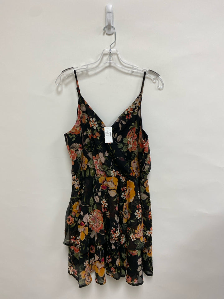 NWT maurices Size L Black/Taupe Red/Orange Flowers Sleeveless Ladies Dress