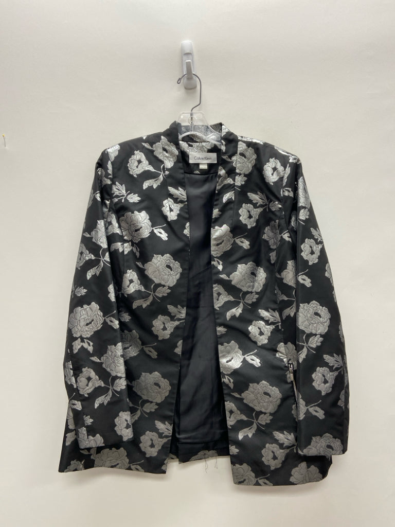 Calvin Klein Size 14 Black Silver Floral Brocade Ladies Jacket