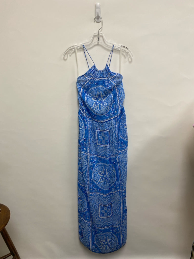 Vineyard Vines Size 12 Blue/White Mosaic Sleeveless Silk Blend Ladies Dress