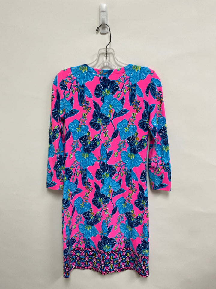 LILLY PULITZER Size XXS Neon Pink Navy/Blue V Neck Ladies Dress