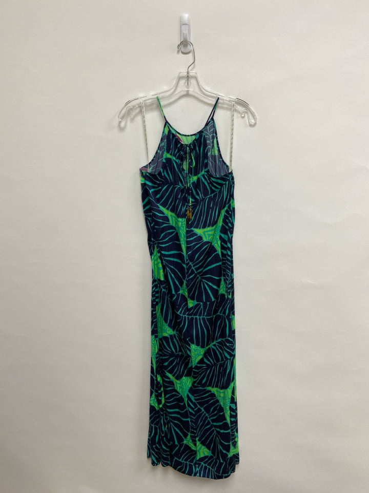 LILLY PULITZER Size S Navy/Green Turquoise Leaves Maxi Ladies Dress