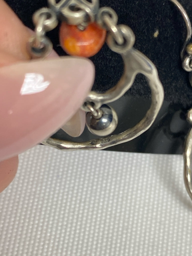 Silver Orange Teardrop Earrings