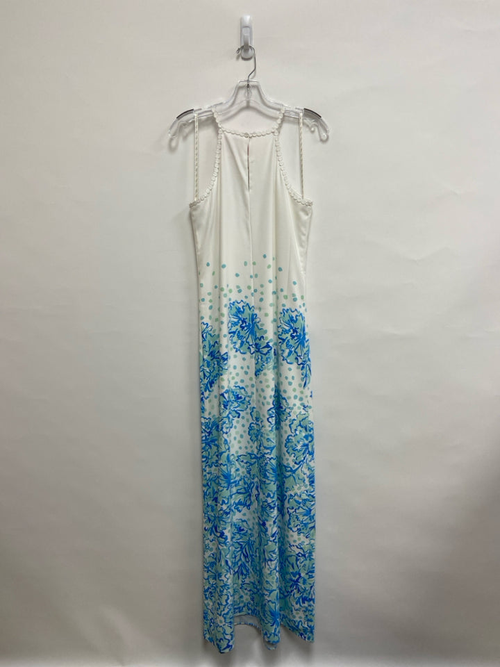 NWT LILLY PULITZER Size 2 White Aqua/Blue Lace Maxi Ladies Dress