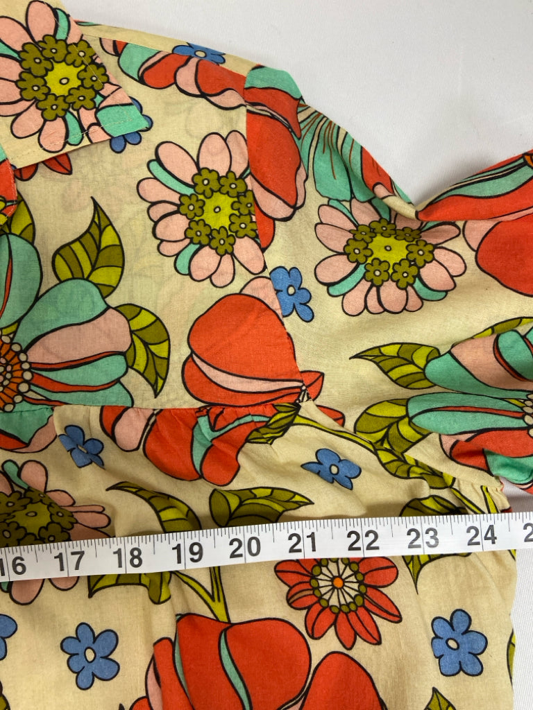 VICTORIA DUNN Size XL Beige Coral/Multi Flowers Cotton Ladies Top