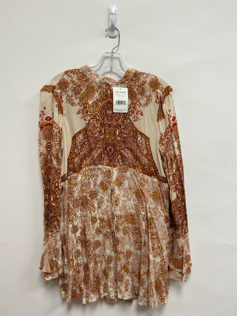 NWT Free People Size M Cream Yellow/Brown Floral Ladies Top