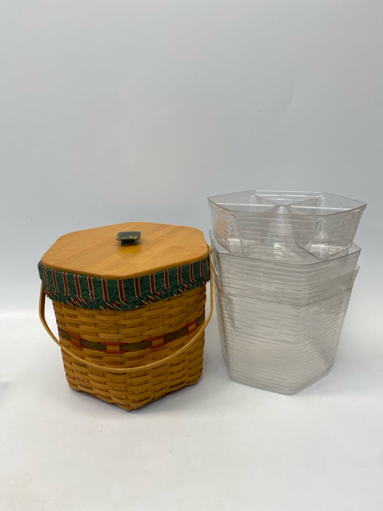Longaberger Brown Green/Red Woven Wood Basket