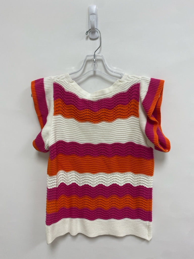 NWT THML Size S White/Orange Hot Pink Texture Sleeveless Ladies Sweater