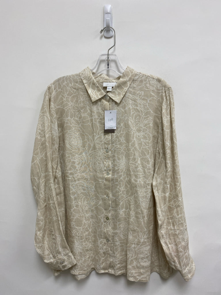 NWT J Jill Size L Beige White Flowers Linen Ladies Top