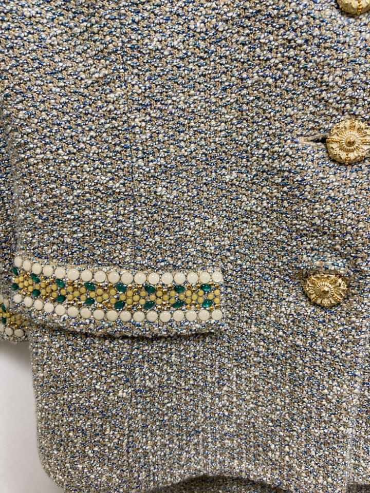 NWT ST. JOHN Size L Beige Aqua Jeweled Ladies 2pc Skirt