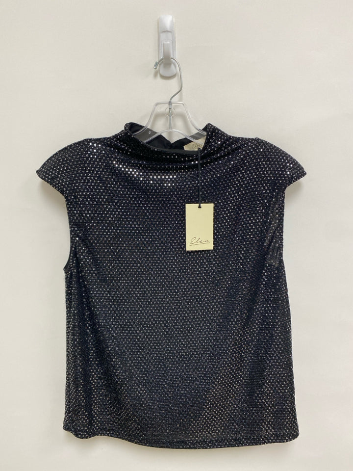 NWT ELAN Size L Black Silver Sparkle Mock Neck Ladies Top