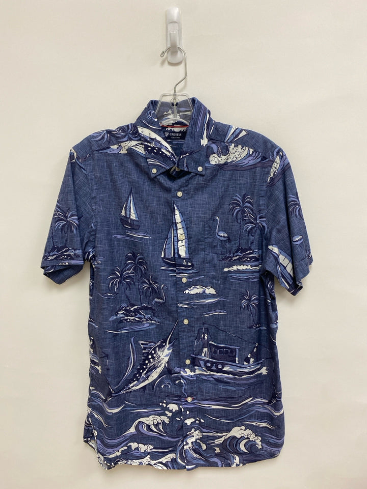 Cremieux Size S Blue White/Navy Tropical Button Up Men&