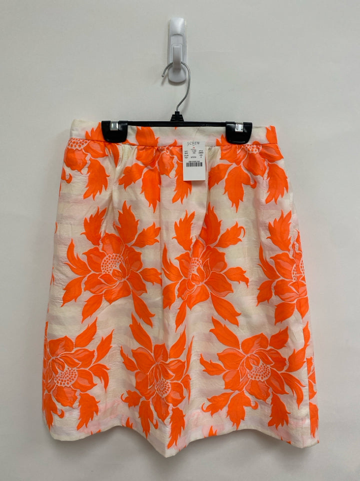 NWT J Crew Size 2 White Neon Orange Floral Ladies Skirt