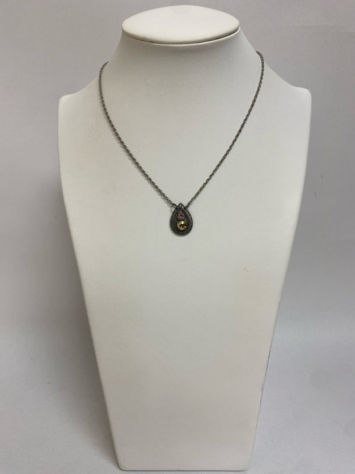 NEW/PKG sabika Silver Color Pink/Yellow Shapes Necklace