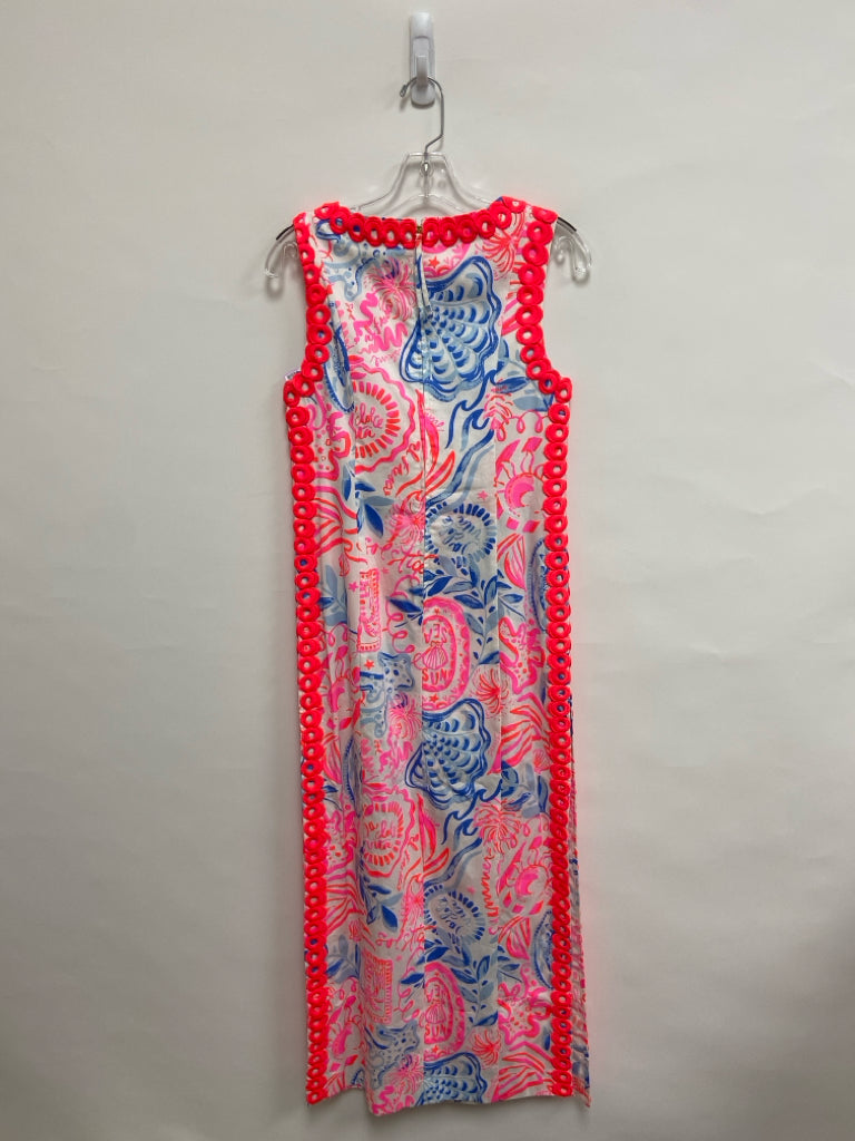 NWT LILLY PULITZER Size 2 Neon Coral White/Blue Maxi Ladies Dress