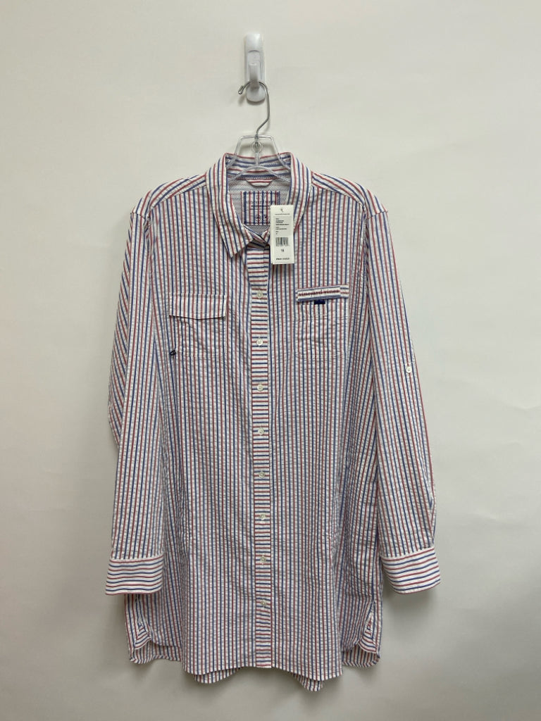 NWT Vineyard Vines  SIZE  16 Red/White Blue Stripes Seersucker Plus Size Dress