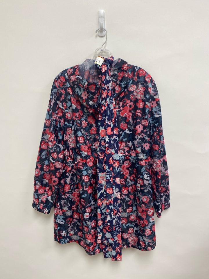 JOULES Size 8 Black Pink/Blue Floral Hooded Ladies Rain Coat