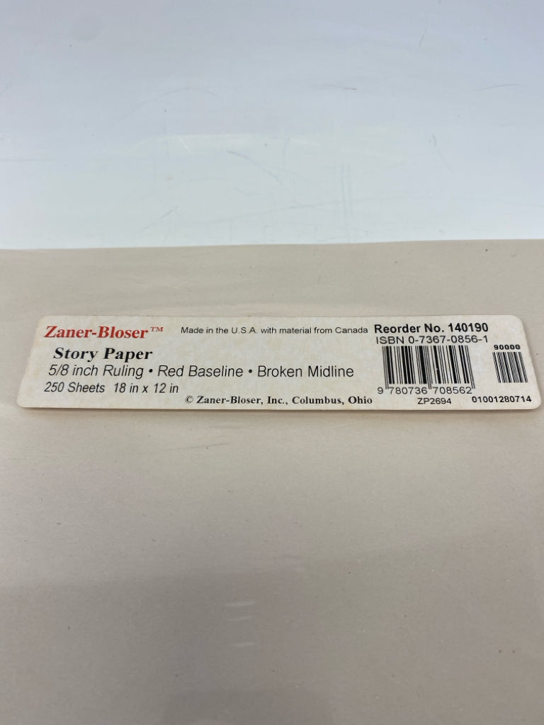 NEW/PKG Zaner-Blosr Story Paper 250 Sheets 18x12"