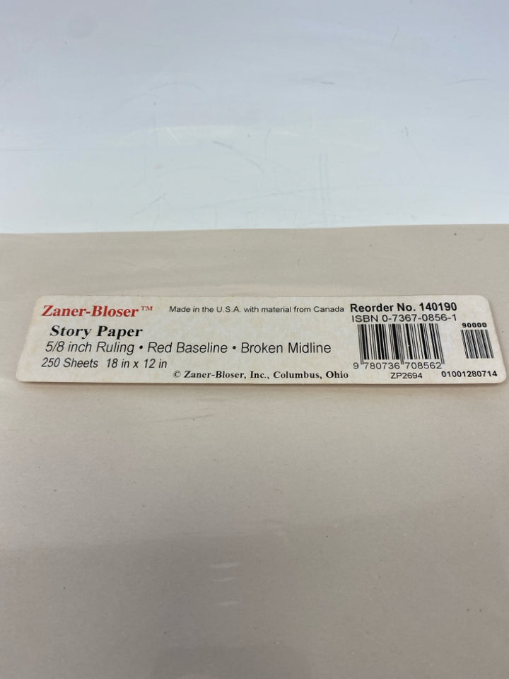 NEW/PKG Zaner-Blosr Story Paper 250 Sheets 18x12"