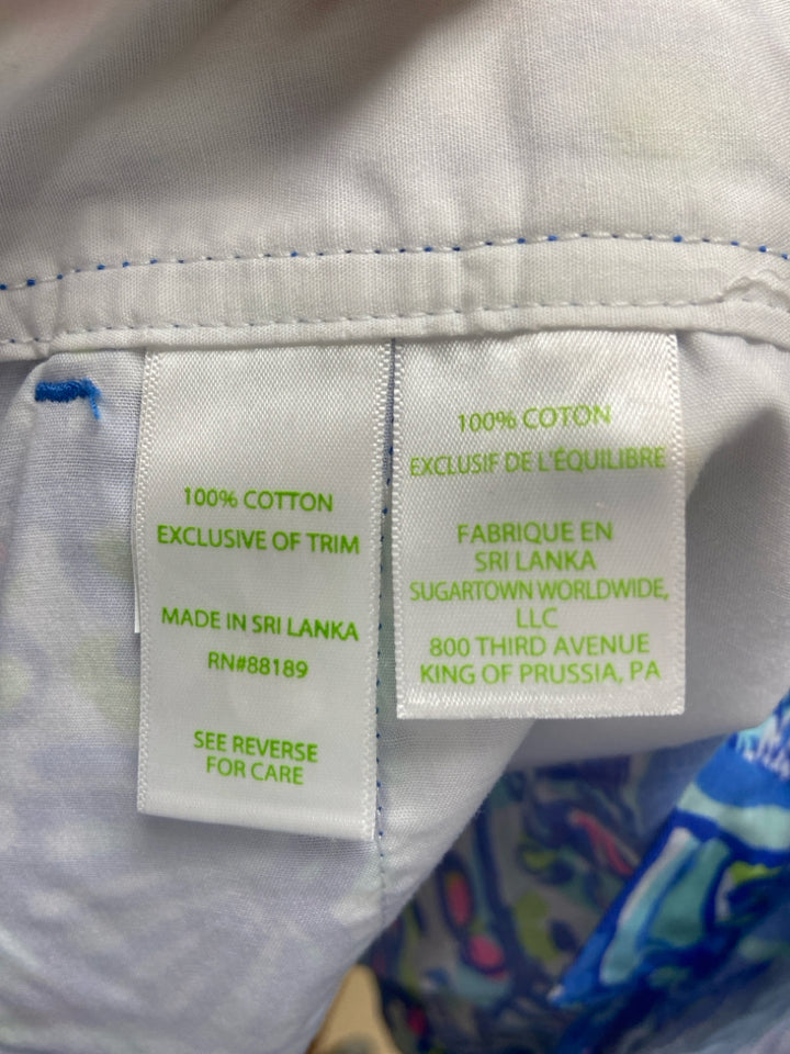 LILLY PULITZER Size 8 Blue White/Green Print Ladies Shorts