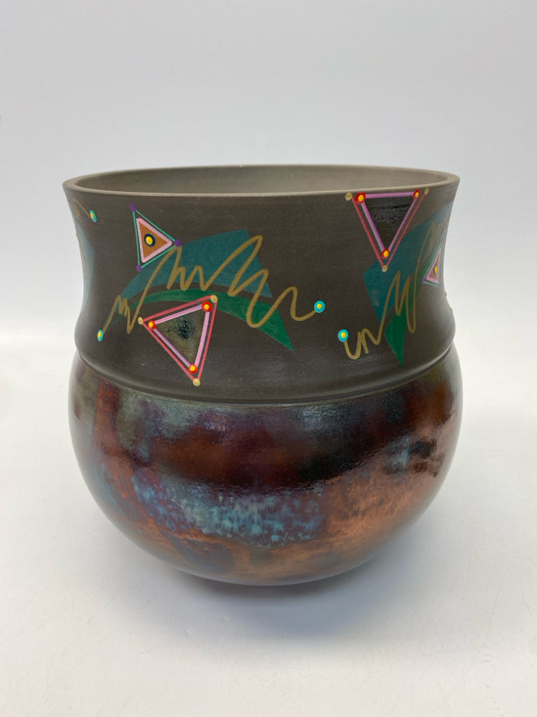 Bronze Multi Color Trimmed Pottery Planter