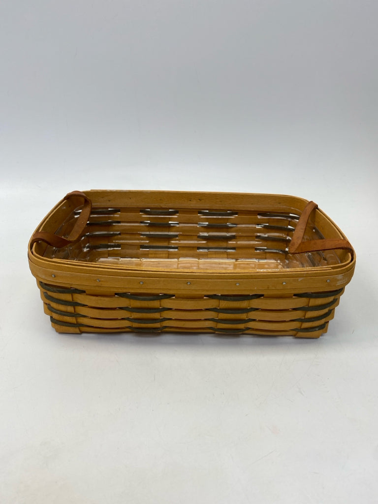 Longaberger Brown Green Woven Wood Basket