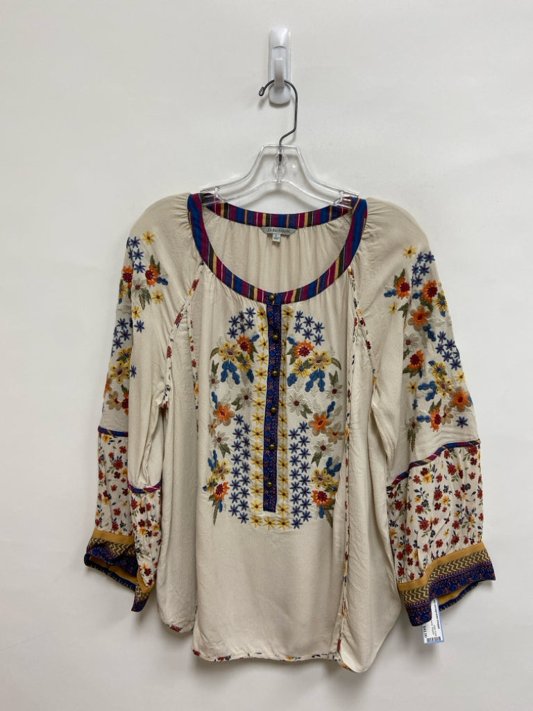 JOHN MARK Size L Beige Multi Color Embroidered Ladies Top
