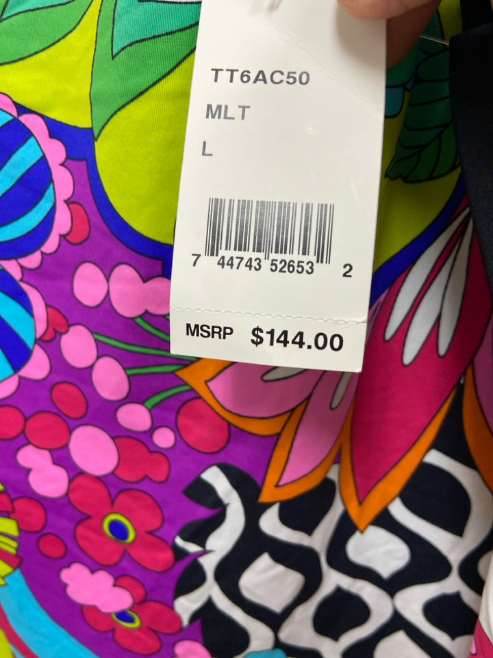 NWT Trina Turk Size L White Blue/Multi Floral Ladies Top