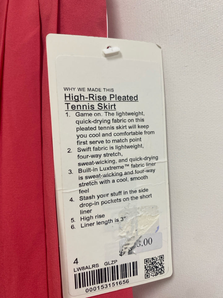 NWT Lululemon Size 4 Hot Pink Pleated Athletic Skort