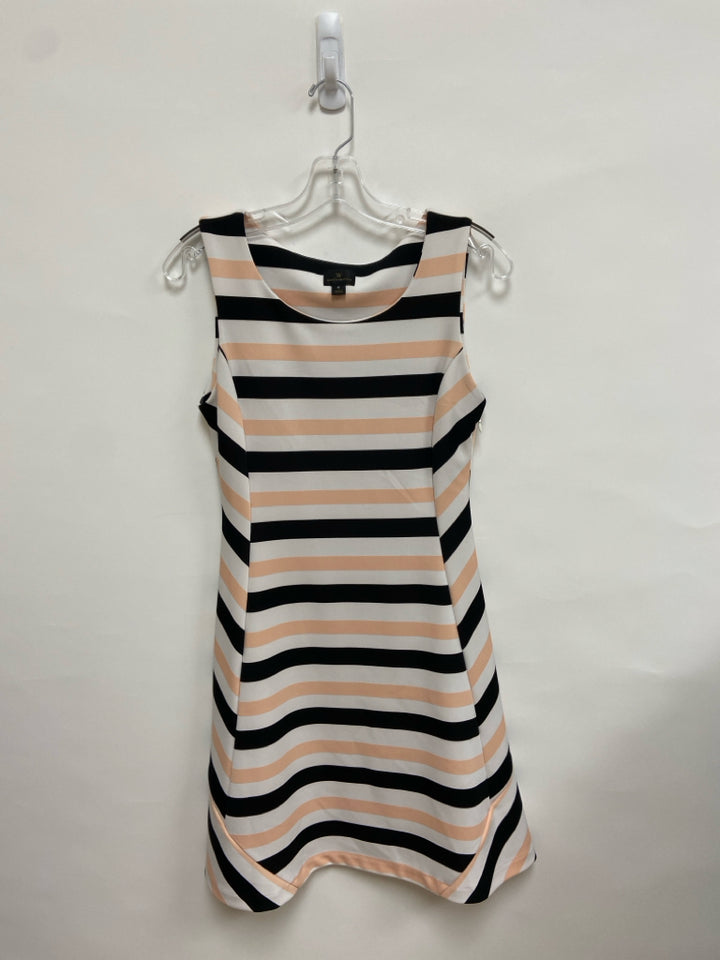 Worthington Size 6 White Peach/Black Striped Sleeveless Ladies Dress