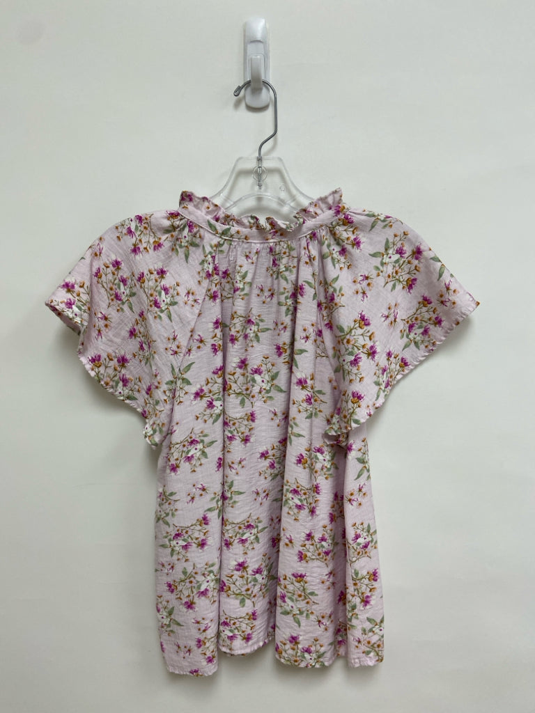 Size L Pale Pink Purple/Green Flowers Ladies Top